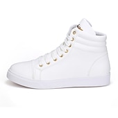 cheap Men&#039;s Sneakers-Men&#039;s White High-Top Sneakers - Stylish Leather Lace-Up Casual Shoes with Gold Eyelets for Everyday Wear