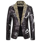 preiswerte Herren Klassische Blazer-Herren Jacke Blazer Sakko Party Strasse warm Atmungsaktiv Pailletten Tasche Herbst Winter Feste Farbe Strassenmode Brautkleider schlicht Steigendes Revers Standard Regular Fit Schwarz Rote Blau