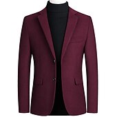 preiswerte Herren Klassische Blazer-Herren Wollmantel Blazer Sakko Hochzeit B¨¹ro Büro / Geschäftlich Modisch Klassicher Stil Herbst Wolle Feste Farbe warm Warm Einreihiger Verschluss Blazer Schwarz Wein Marineblau Grau