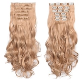 voordelige Synthetische extensies-clip in haarverlenging 20 inch 16 clips lang synthetisch haar hittebestendig haarstukje natuurlijk golvend ombre haarstuk 6 stks/set