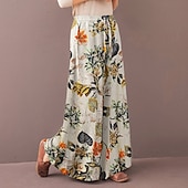 preiswerte weites Bein und hohe Taille-Damen Normal Weite Hosenbeine Weites Bein Hosen Hose Baggy-Hosen Mode Volle Länge Mittlere Taille Blume / Blumenmuster Seitentaschen Baggy Hoher Schnitt Komfort Unelastisch Lässig Wochenende Gelb