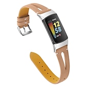 Недорогие Ремешки для часов Fitbit-Ремешок для часов для Фитбит Charge 5 Натуральная кожа Замена Ремень Металлическая застежка Регулируется Женщины мужчины Цветочный принт Браслет