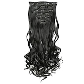 abordables Clip dans les extensions-7 pièces/ensemble 22 postiches ondulés bouclés 16 clips dans de faux cheveux de style clip synthétique dans les extensions de cheveux résistant à la chaleur pour les femmes filles