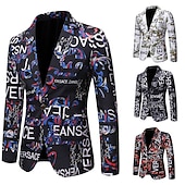 economico Blazer Classici da Uomo-Per uomo Giacca Feste Asciugatura rapida Classico Alla moda Autunno Inverno Alfabetico Elegante Informale Colletto piatto Sottile Standard Taglia piccola Nero Bianco Rosso Blu Giacca