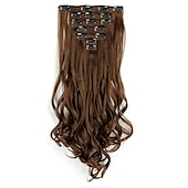 abordables Clip dans les extensions-7 pièces/ensemble 22 postiches ondulés bouclés 16 clips dans de faux cheveux de style clip synthétique dans les extensions de cheveux résistant à la chaleur pour les femmes filles