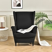 abordables Cubierta de sillón y silla sin brazo-Funda elástica de color sólido para sillón orejero, funda de licra, funda para sillón orejero, funda de color burdeos y rojo con parte inferior elástica para decoración de sala de estar y dormitorio