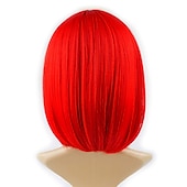 economico Parrucche di Carnevale-parrucca bob rossa con frangia parrucche bob corte in fibra sintetica da 12 pollici per le donne parrucche bob corte e parrucca bob cosplay di halloween