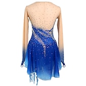 cheap Figure Skating Dresses-Figure Skating Dress Women&#039;s Girls&#039; Ice Skating Dress Outfits Blue+Light Blue Patchwork Asymmetric Hem Mesh Spandex High Elasticity Competition Skating Wear Handmade Crystal / Rhinestone Long Sleeve