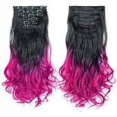 cheap Synthetic  Extensions-Synthetic Hair Curly Clip In Wig Extension 16 Clips In Hair Extension Hair Pieces Fake Hair Extension Synthetic 49 Colors