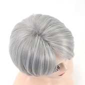 cheap Older Wigs-Short Grey Pixie Bob Wigs for White Women Sliver Gray Synthetic Straight Hair Repalcement Wig