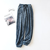 preiswerte Damen Schlafoberteile und -unterteile-Damen Pyjamahose Pjs reine Farbe schlichter Plüsch Komfort Zuhause Alltagsbett Fleece Geschenk lange Hose elastische Taille Herbst Winter Home Outfits