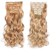 voordelige Synthetische extensies-clip in haarverlenging 20 inch 16 clips lang synthetisch haar hittebestendig haarstukje natuurlijk golvend ombre haarstuk 6 stks/set