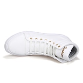 cheap Men&#039;s Sneakers-Men&#039;s White High-Top Sneakers - Stylish Leather Lace-Up Casual Shoes with Gold Eyelets for Everyday Wear