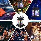 abordables Luces decorativas de Ramadán-ramadan eid luces solares al aire libre linterna impermeable colgante linterna solar rgb / blanco cálido 30leds cadena de luz nocturna para jardín patio navidad fiesta decoración