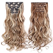 cheap Synthetic  Extensions-Synthetic Hair Curly Clip In Wig Extension 16 Clips In Hair Extension Hair Pieces Fake Hair Extension Synthetic 49 Colors