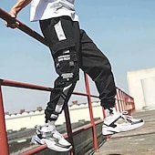 cheap Cargo Pants-Men&#039;s Cargo Pants Cargo Trousers Joggers Trousers Techwear Elastic Waist Classic Multi Pocket Plain Outdoor Sports Ankle-Length Casual Daily Cotton Streetwear Classic Style Black-White Purple