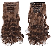 voordelige Synthetische extensies-clip in haarverlenging 20 inch 16 clips lang synthetisch haar hittebestendig haarstukje natuurlijk golvend ombre haarstuk 6 stks/set