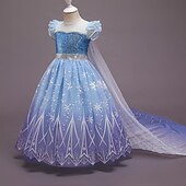 abordables Robes féeriques-Enfants Fille Robe Paillette Motif de flocon de neige Sans Manches Utilisation Soirée Etincelant Princesse Costume Mousseline de soie Polyester Maxi Automne Hiver 3-10 ans Bleu
