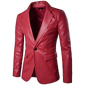 cheap Faux Leather Jackets-Men&#039;s Jacket Faux Leather Jacket Blazer Wedding Business Thermal Warm Rain Waterproof Pocket Fall Solid Color Business Elegant Turndown Regular Faux Leather Regular Fit Black White Red Khaki Jacket