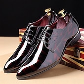 cheap Formal-Men&#039;s Patent Leather Oxford Dress Shoes - Red and Black, Ideal for Formal Events and Parties
