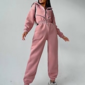 billige Joggedress for kvinner-Dame Aktiv Gatemote Joggedress Buksesett Langermet Med hette Helfarge Avslappet Helg Svart Hvit Rosa Høst vinter Normal