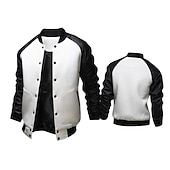 preiswerte Herrenjacken &amp; Herrenmäntel-Herren Bomberjacke übergangsjacke Collegejacke Training Urlaub Lederärmel Frühling Herbst Einfarbig Basic Regulär Schwarz Weiß Hellgrau Dunkelgray Jacken
