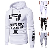 tanie podstawowe dresy-Męskie Dres Bluza Ściągana na sznurek 2-częściowa Litera Zestaw strojów Zestawy odzież Wiosna Jesień Zima Czarny Biały Trening w siłowni Jogging Szkolenie Keep Warm Miękka Odprowadza wilgoć Normalny
