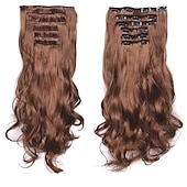 voordelige Synthetische extensies-clip in haarverlenging 20 inch 16 clips lang synthetisch haar hittebestendig haarstukje natuurlijk golvend ombre haarstuk 6 stks/set