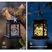 abordables Luces decorativas de Ramadán-ramadan eid luces solares al aire libre linterna impermeable colgante linterna solar rgb / blanco cálido 30leds cadena de luz nocturna para jardín patio navidad fiesta decoración