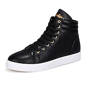 cheap Men&#039;s Sneakers-Men&#039;s White High-Top Sneakers - Stylish Leather Lace-Up Casual Shoes with Gold Eyelets for Everyday Wear