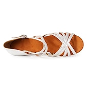 ieftine Pantofi Dans Copii-pantofi de dans latino din satin pentru fete cu toc jos și design cu curele încrucișate - perfecti pentru dansul de sală și salsa