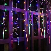 olcso Hálózatra csatlakoztatható elektronika-3,5 m 5 m karácsonyi füzér függöny lámpák 96 leds 216 ledes jégcsap függöny lámpák 220 V tündérfüzér fények karácsonyi újév kerti bevásárlóközpont beltéri kültéri dekoráció eu csatlakozó