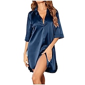 женская пижама ночная рубашка платье pjs чистый цвет мода простой комфорт вечеринка дом кровать атлас v-образный вырез половина рукава лето весна Недорогие Женские ночные рубашки и сорочки-женская пижама ночная рубашка платье pjs чистый цвет мода простой комфорт вечеринка дом кровать атлас v-образный вырез половина рукава лето весна