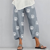 cheap Graphic Cotton Linen Pant-Women&#039;s Normal Cotton Linen Pants Chinos Slacks Basic Casual / Sporty Ankle-Length Mid Waist Graphic Prints Dandelion Pocket Baggy Print Comfort Inelastic Daily Weekend Gray Green Black Red Blue
