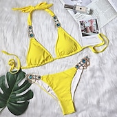 abordables Ensemble de bikinis-Femme Normal Maillots de Bain Bikinis 2 pièces Tanga Maillot de bain Paillettes Vacances Mode Couleur unie Plonger Sans Manches Maillots de bain