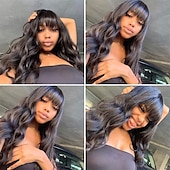 cheap Human Hair Capless Wigs-Human Hair Wig Long Body Wave With Bangs Natural Party Best Quality New Arrival Capless Brazilian Hair Women&#039;s Natural Black #1B 12 inch 14 inch 16 inch Daily Thanksgiving New Year