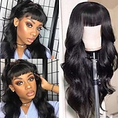 cheap Human Hair Capless Wigs-Human Hair Wig Long Body Wave With Bangs Natural Party Best Quality New Arrival Capless Brazilian Hair Women&#039;s Natural Black #1B 12 inch 14 inch 16 inch Daily Thanksgiving New Year