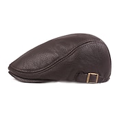 cheap Men&#039;s Hats-Men&#039;s Flat Cap Black Brown PU Pure Color 1920s Fashion Vintage Casual Outdoor Street Daily Pure Color Windproof Comfort Breathable Fashion