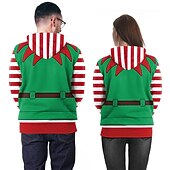 billige Morsomme julegensere og -gensere-Alv Jerseysjakke Hattetrøje Alvekostyme Pullover 3D-utskrift Par Herre Dame Jul Karneval Maskerade Jul Spesiell Voksne Fest Jul Feriereise Topp