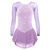 cheap Figure Skating Dresses-Figure Skating Dress Women&#039;s Girls&#039; Ice Skating Dress Violet Black White Open Back Mesh Spandex High Elasticity Training Competition Skating Wear Classic Crystal / Rhinestone Long Sleeve Ice Skating