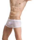 baratos Moda Íntima para Homem Confortável-Homens 1 pacote Roupa Íntima Cueca Boxer Básico Poliéster Cor imaculada Cintura Baixa Azul Claro Preto