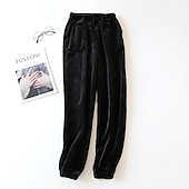 preiswerte Damen Schlafoberteile und -unterteile-Damen Pyjamahose Pjs reine Farbe schlichter Plüsch Komfort Zuhause Alltagsbett Fleece Geschenk lange Hose elastische Taille Herbst Winter Home Outfits