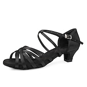 ieftine Pantofi Dans Copii-pantofi de dans latino din satin pentru fete cu toc jos și design cu curele încrucișate - perfecti pentru dansul de sală și salsa