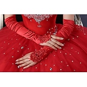 cheap Party Gloves-Lace / Satin Elbow Length Glove Cute With Faux Pearl / Floral Wedding / Party Glove