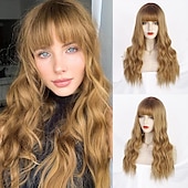 economico Parrucche sintetiche-parrucche grigie per le donne parrucche sintetiche lunghe ondulate parrucche ondulate lunghe d&#039;acqua parrucche ombre grigio biondo rosso parte centrale parrucche cosplay parrucche per feste di natale