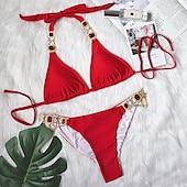 abordables Ensemble de bikinis-Femme Normal Maillots de Bain Bikinis 2 pièces Tanga Maillot de bain Paillettes Vacances Mode Couleur unie Plonger Sans Manches Maillots de bain