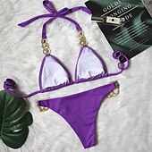 abordables Ensemble de bikinis-Femme Normal Maillots de Bain Bikinis 2 pièces Tanga Maillot de bain Paillettes Vacances Mode Couleur unie Plonger Sans Manches Maillots de bain