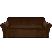 abordables Funda de sofá-Funda de sofá elástica de terciopelo elástico, para sofá seccional, sillón, sofá de dos plazas, burdeos, rojo, 4 o 3 plazas, en forma de L, color liso, suave y duradera