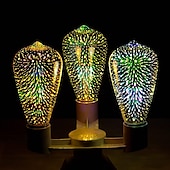 baratos Lâmpadas Filamento de LED-6 peças 3 peças 1 peça lâmpada 3d de fogos de artifício st64 lâmpada led 5w e27 e26 rgb fada estrela brilho decoração lâmpada festa lâmpada de vitral ac220v ac120v