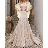 levne Kožešinová bolerka-Wihte Faux Fur Wraps Šály Elegantní a Luxusní Elegantní Udržet V Teple Bez Rukávů Umělé Kožešiny Podzim Svatební Host Wraps S Čistou Barvou Pro Svatební Podzim a Zimu oblékněte se abyste ohromili